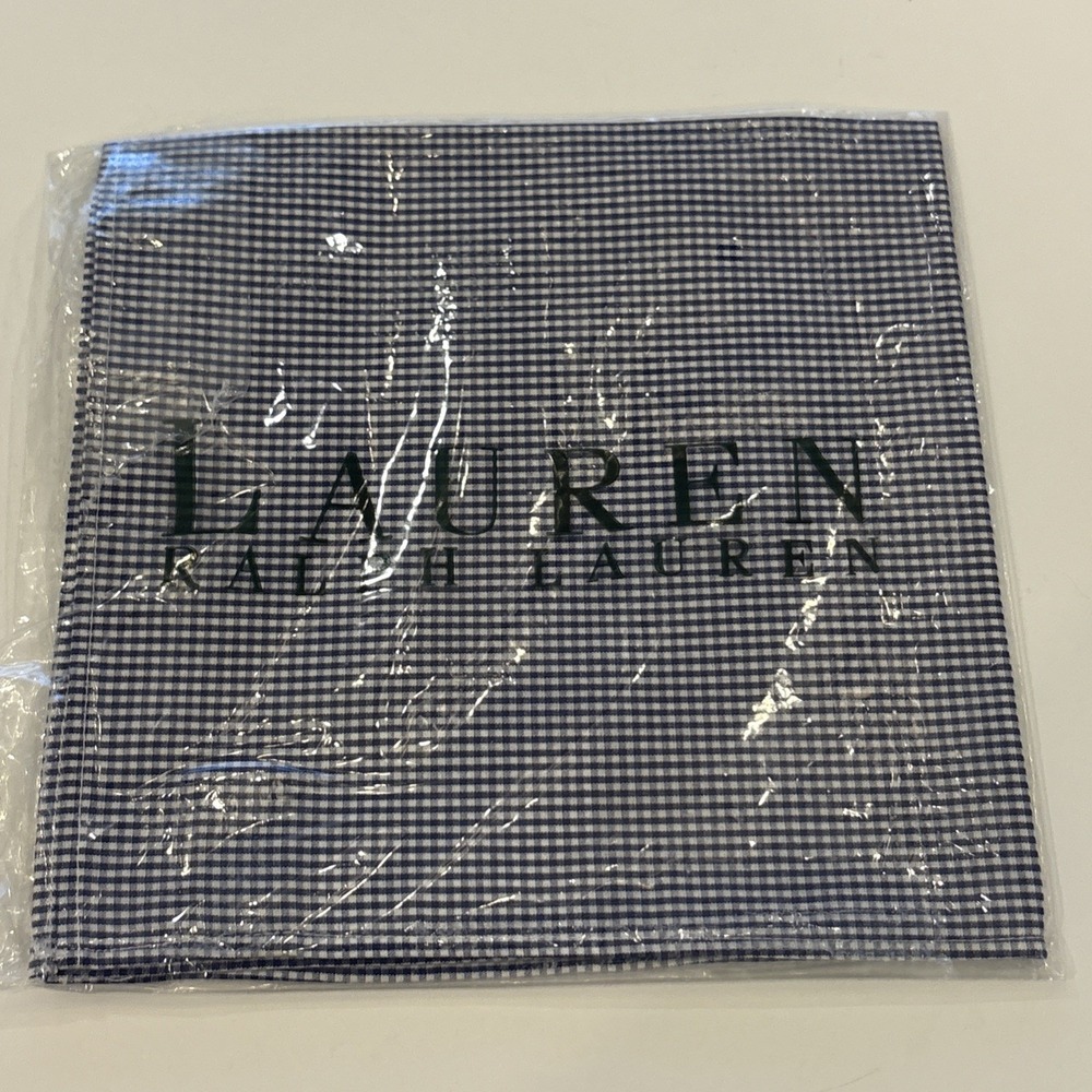 Lauren Ralph Lauren Cotton Blue Check Handkerchief Pocket Square New